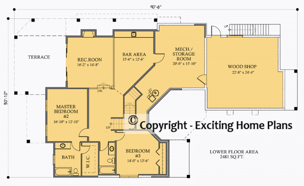 House Plan E1020-10 Lower Floor Plan