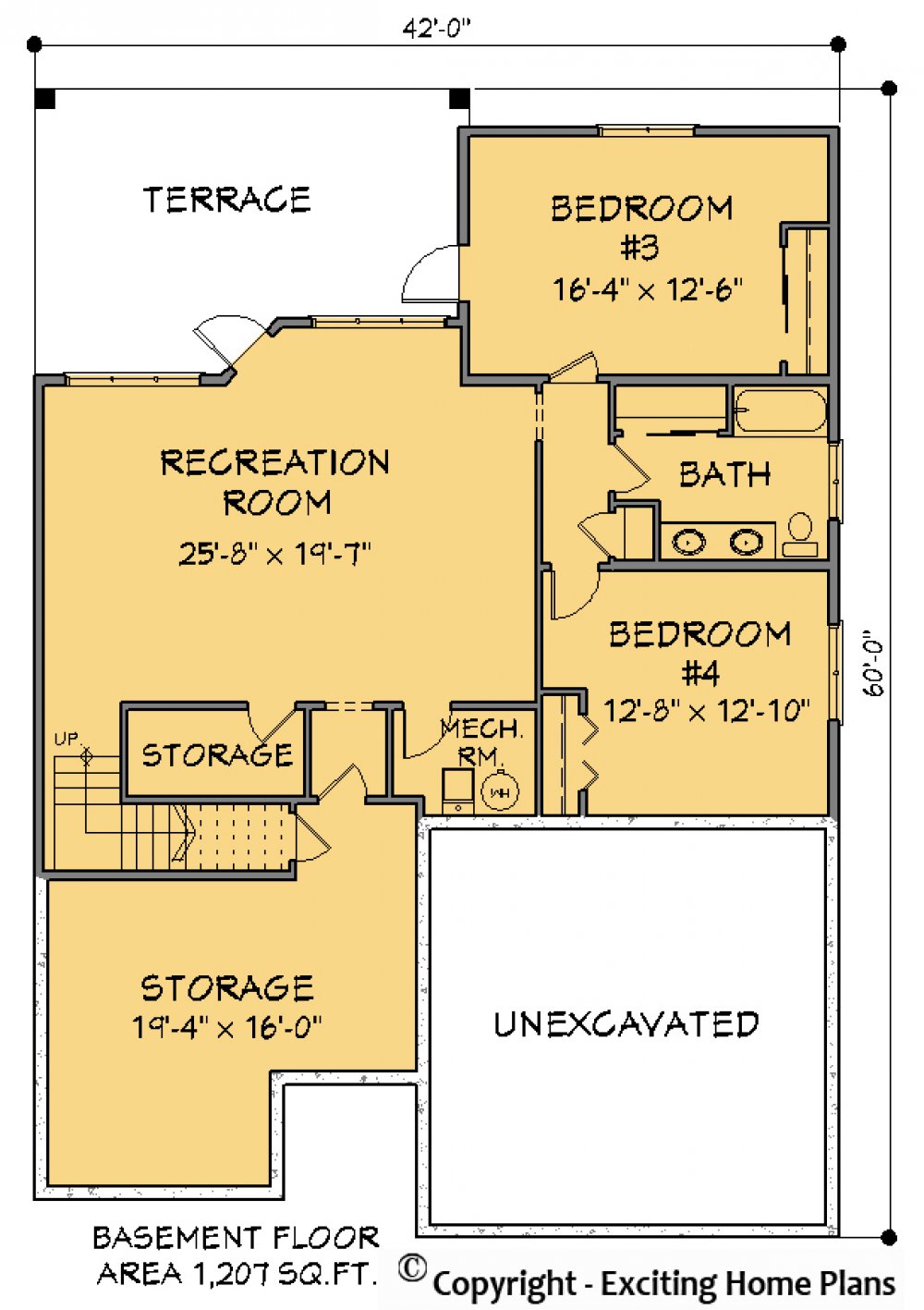 House Plan E1600-10 Lower Floor Plan
