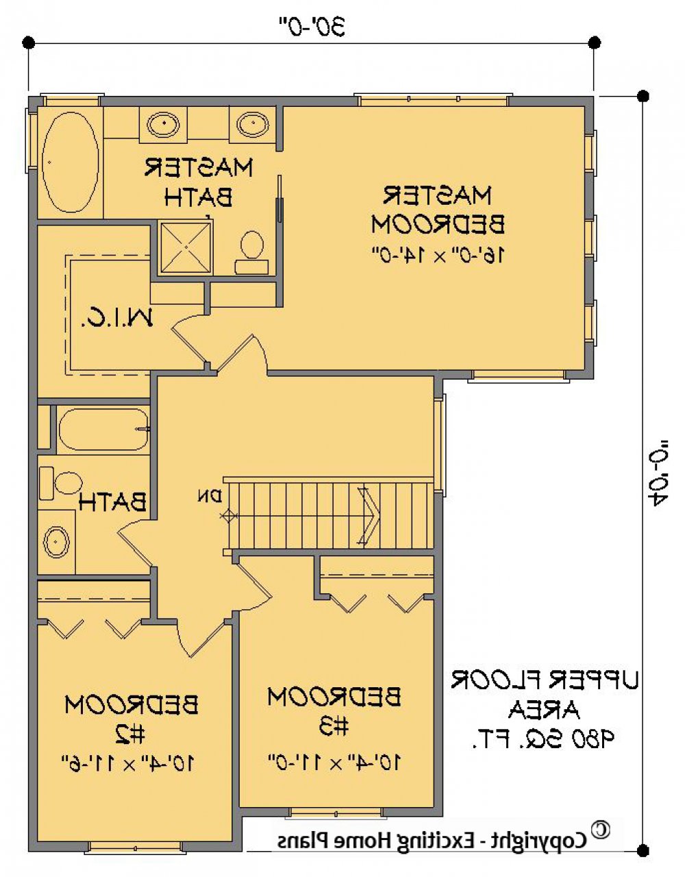 House Plan E1369-10 Upper Floor Plan REVERSE