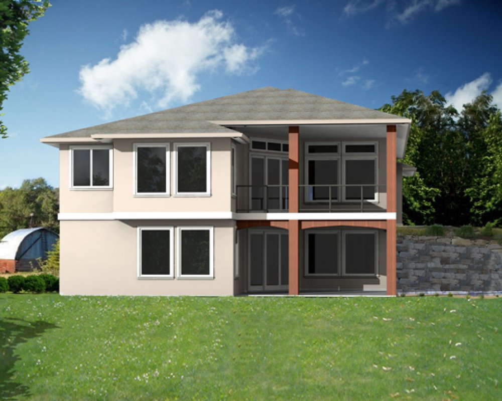 House Plan E1340-10 Rear 3D View REVERSE