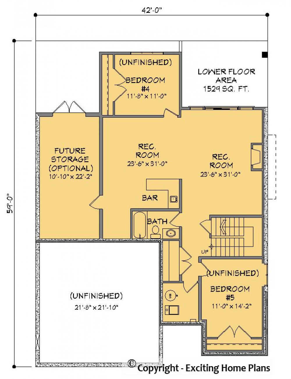 House Plan E1373-10 Lower Floor Plan