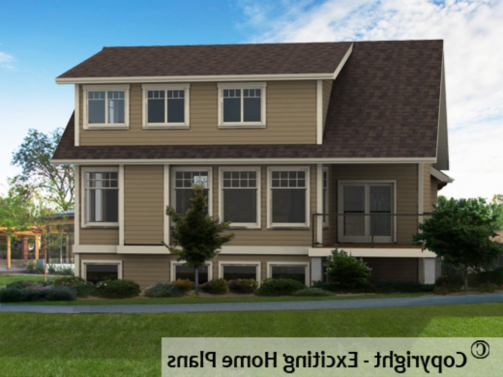 House Plan E1569-10 Rear 3D View REVERSE