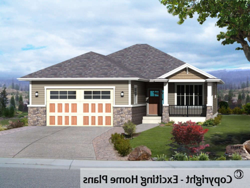 House Plan E1518-10 Front 3D View REVERSE