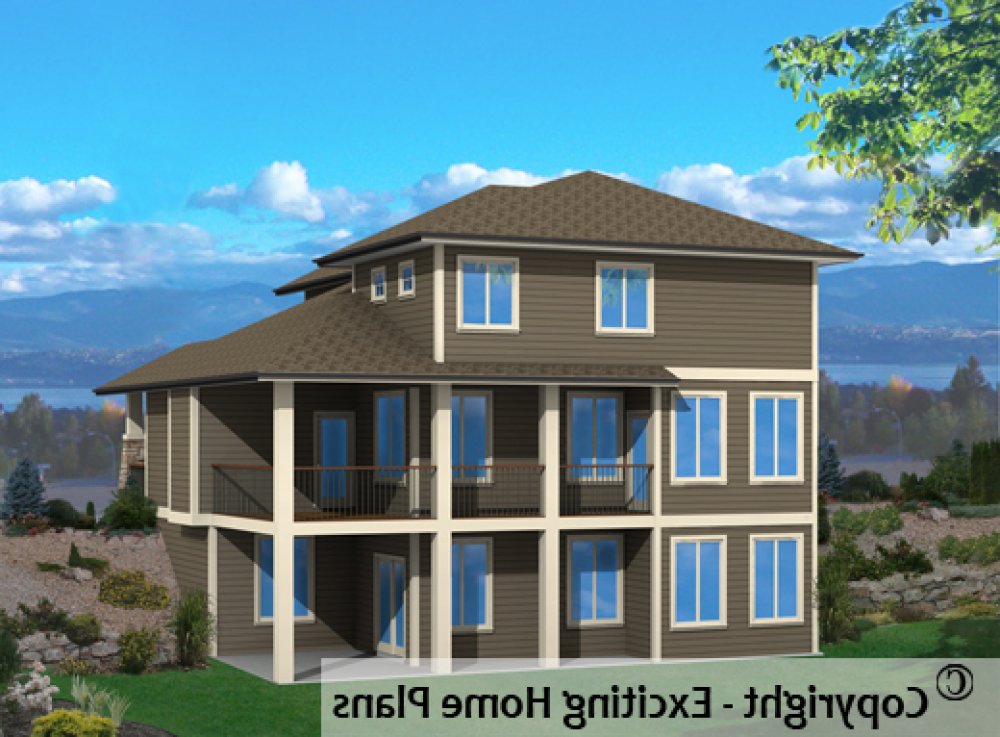 House Plan E1456-10 Rear 3D View REVERSE