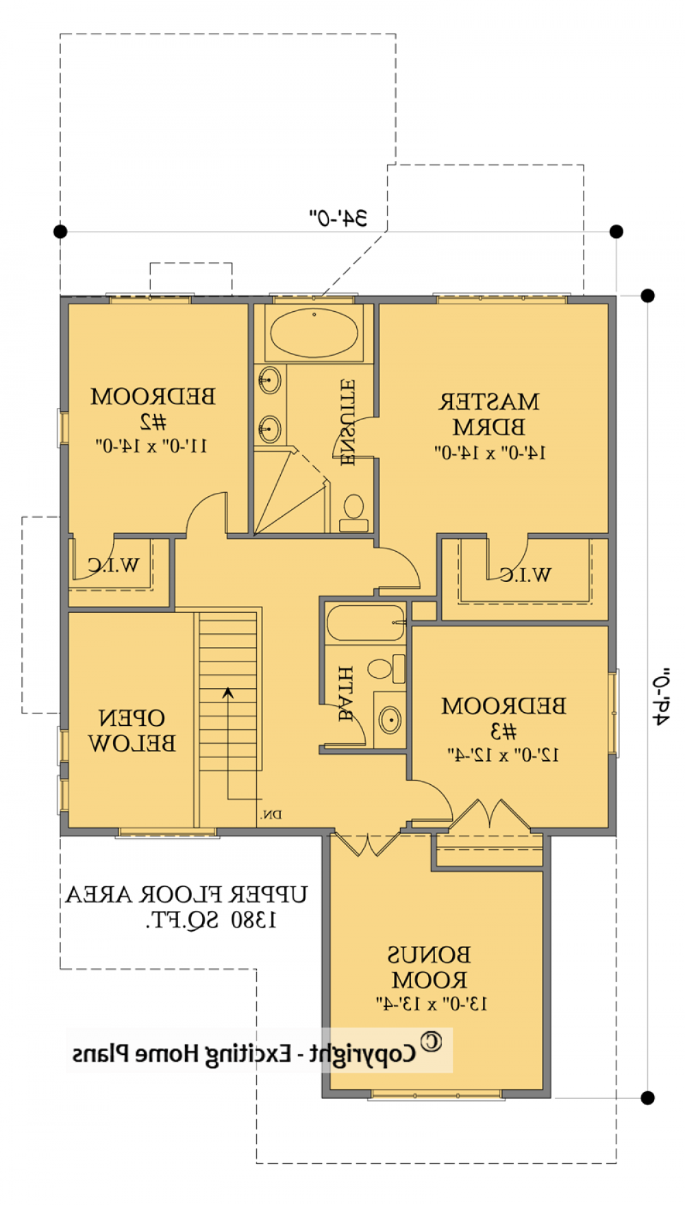 House Plan E1566-10 Upper Floor Plan REVERSE