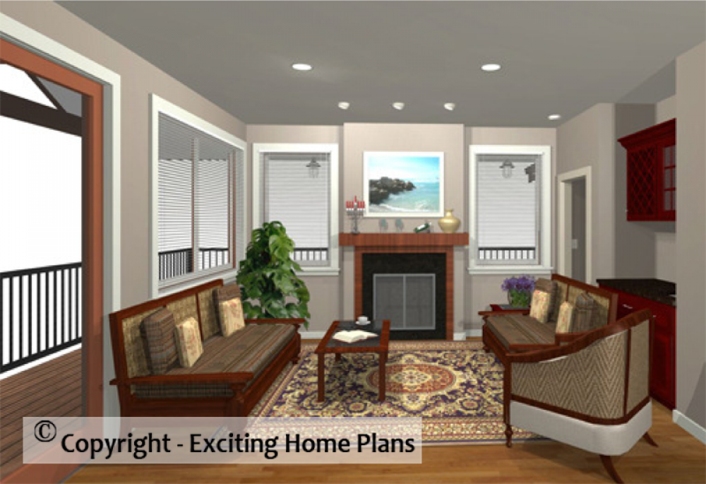 House Plan E1010-10 Interior Living 3D Area
