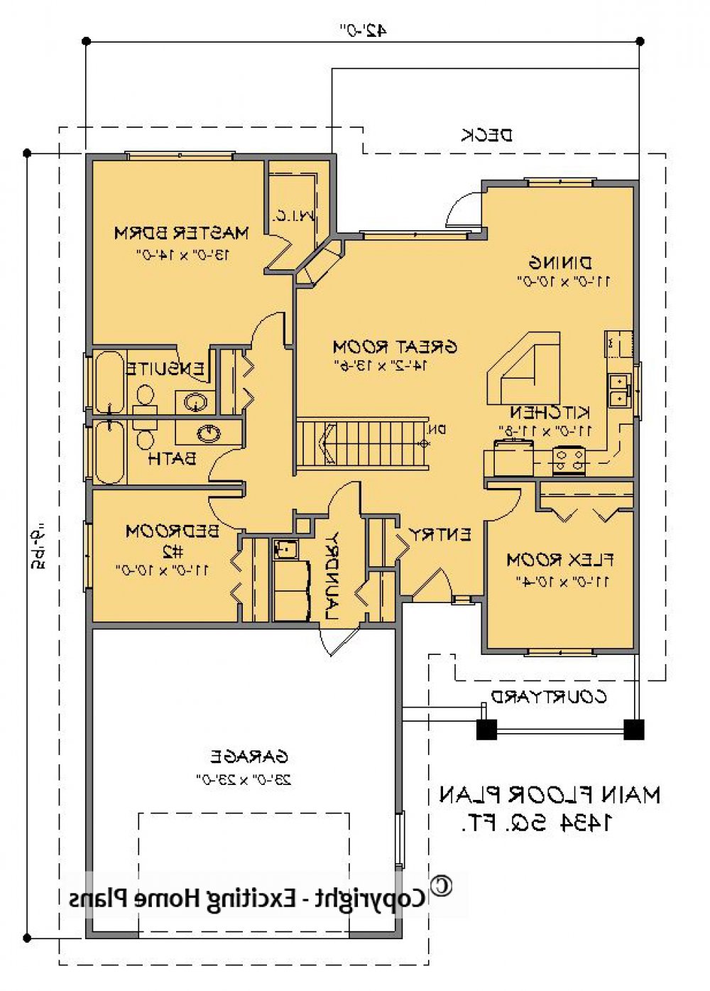 House Plan E1300-10  Main Floor Plan REVERSE