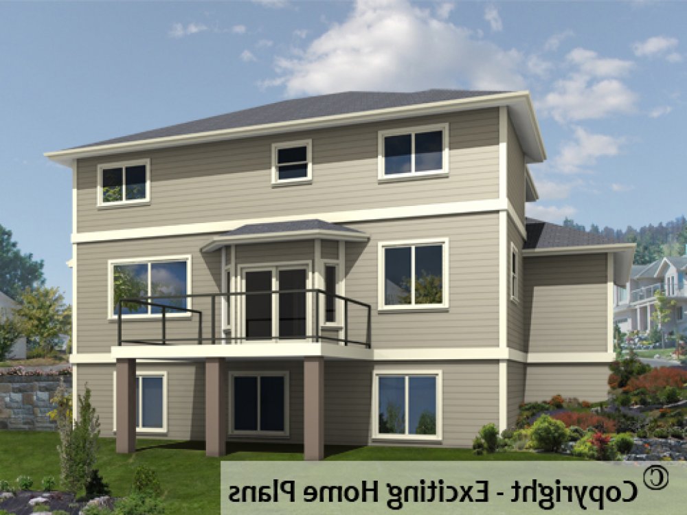 House Plan E1551-10 Rear 3D View REVERSE