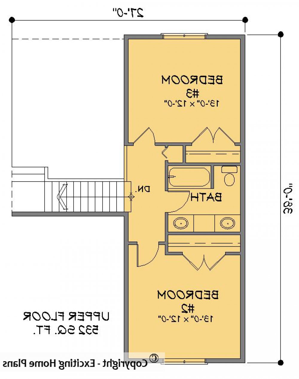 House Plan E1461-10 Upper Floor Plan REVERSE