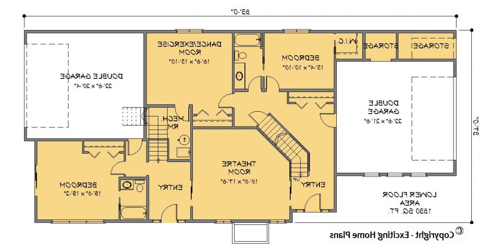 House Plan E1243-10 Lower Floor Plan REVERSE