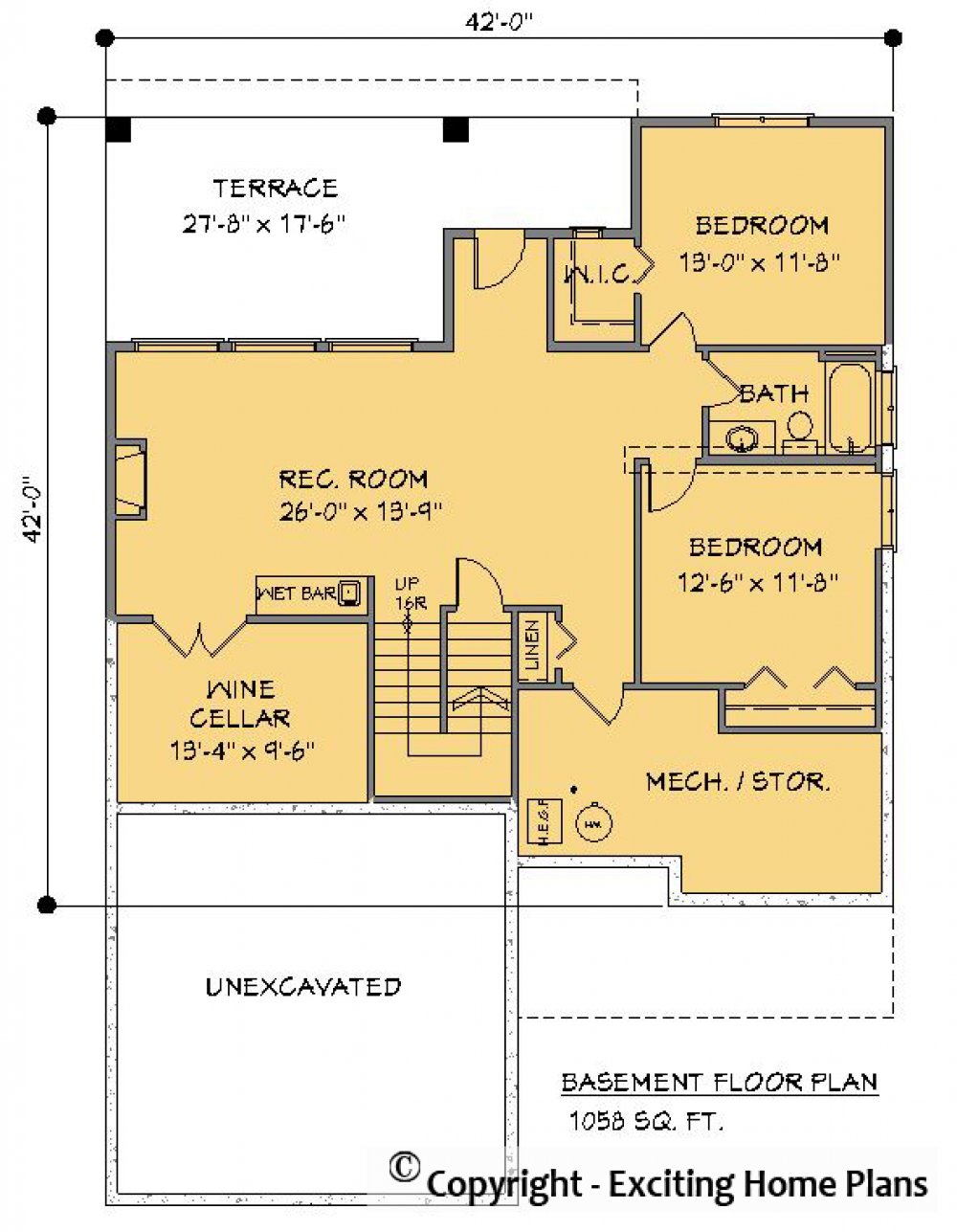 House Plan E1198-10  Lower Floor Plan