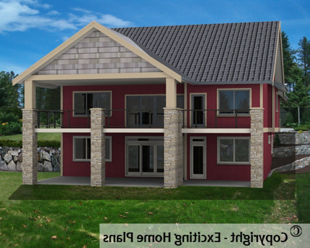 House Plan E1592-10 Rear 3D View REVERSE