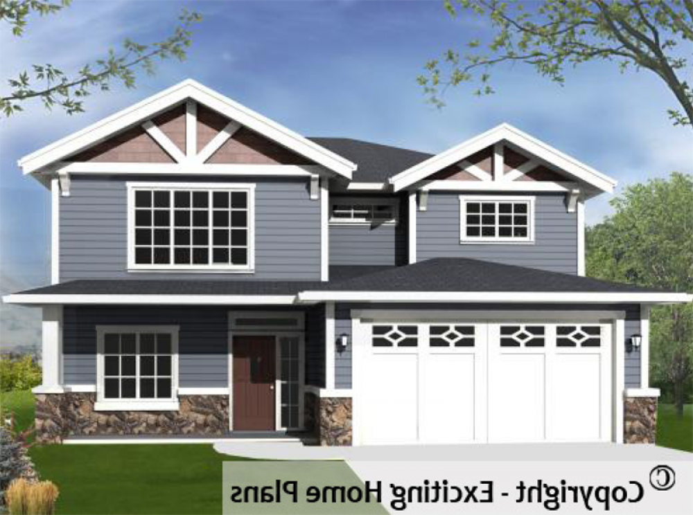 House Plan E1023-10 Exterior 3D View REVERSE