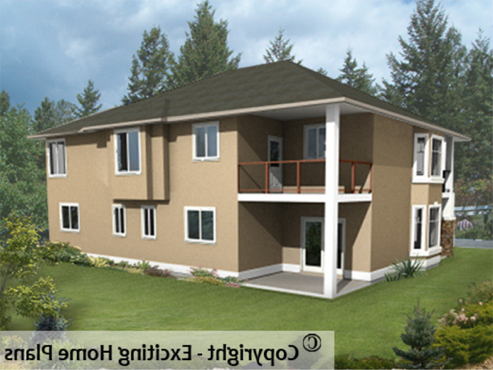 House Plan E1013-10 Rear 3D View REVERSE