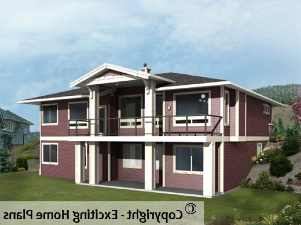House Plan E1100-10 Rear 3D View REVERSE