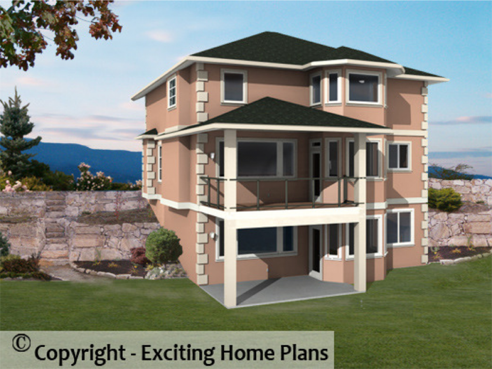 House Plan E1044-10 Rear 3D View 