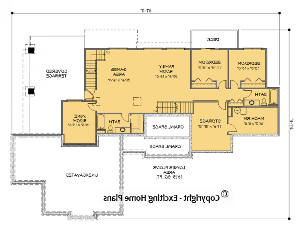 House Plan E1295-10 Lower Floor Plan REVERSE
