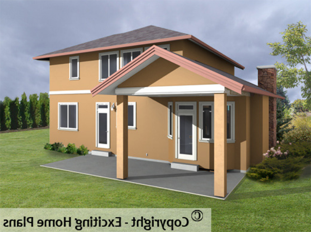 House Plan E1032-10 Rear 3D View REVERSE