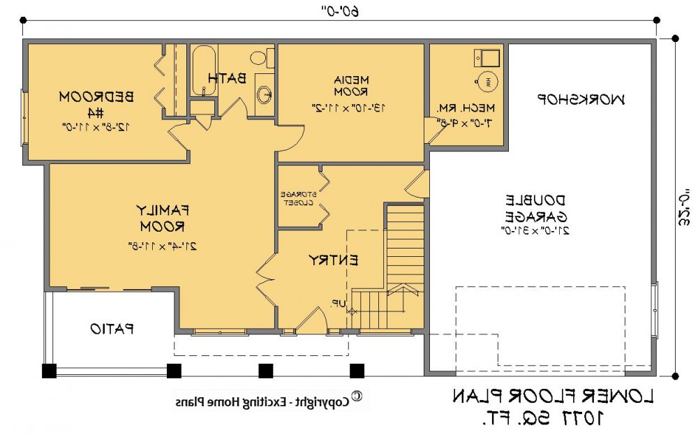 House Plan E1389-10 Lower Floor Plan REVERSE