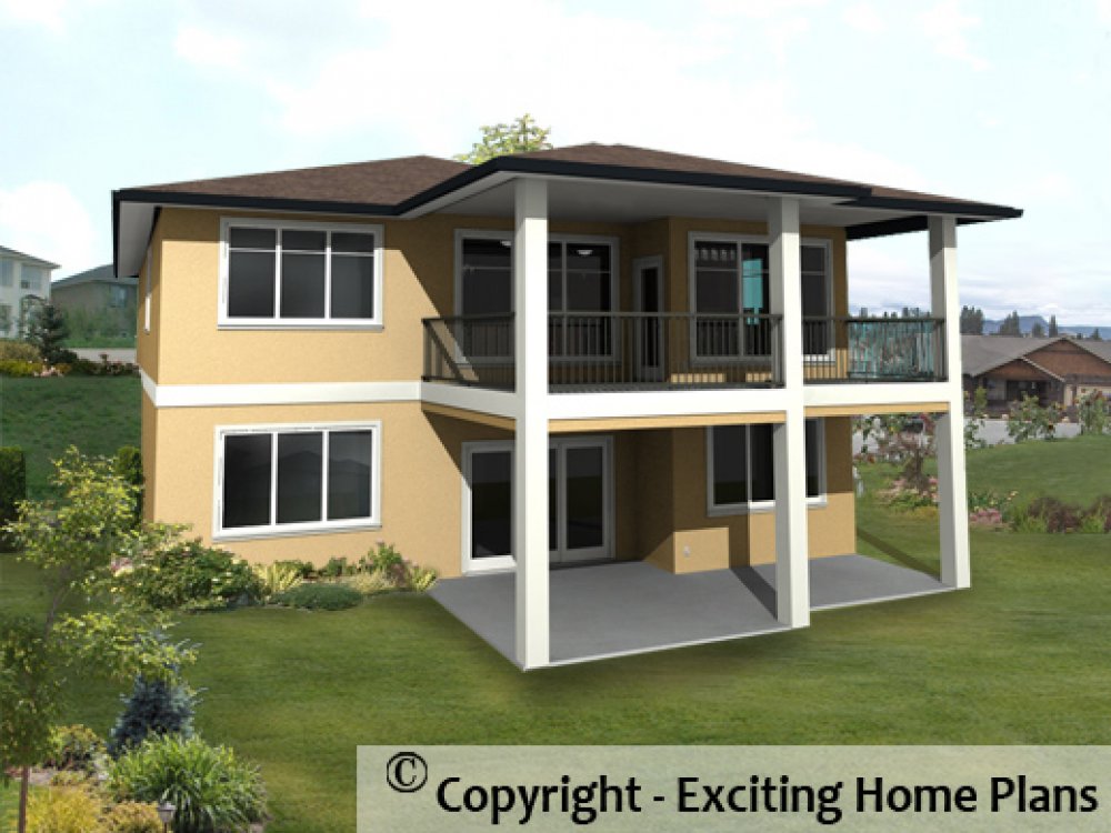 House Plan E1129-10 Rear 3D View
