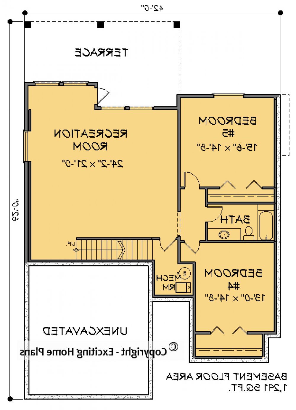 House Plan E1598 -10 Lower Floor Plan REVERSE