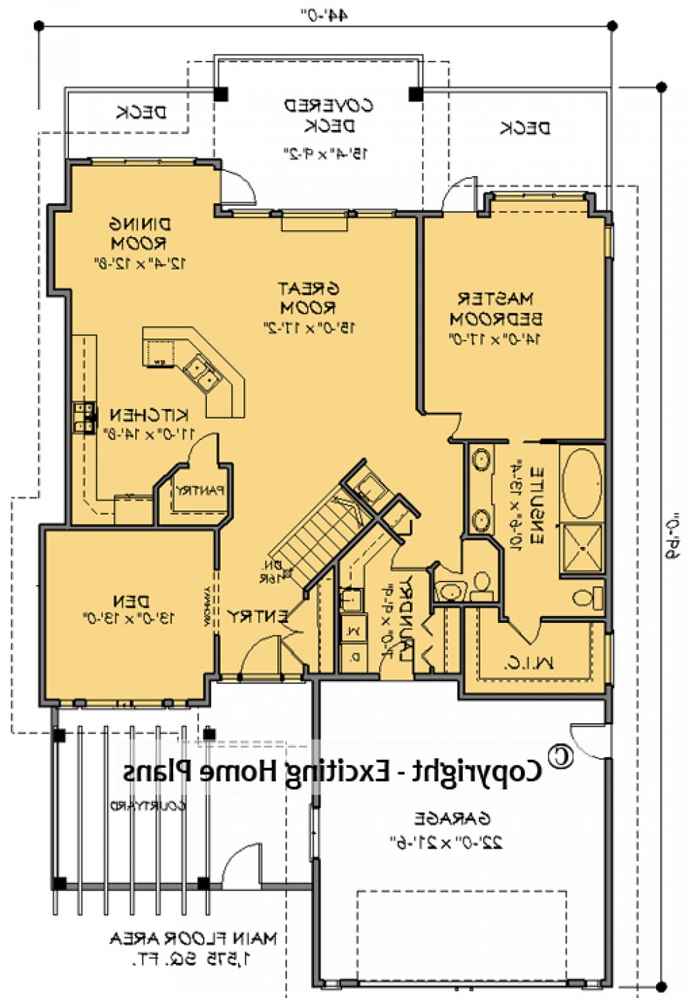 House Plan E1678-10 Main Floor Plan REVERSE