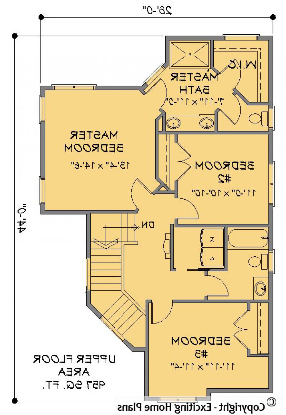 House Plan E1279-10  Upper Floor Plan REVERSE