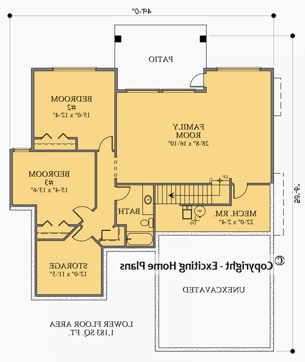 House Plan E1019-10M  Lower Floor Plan REVERSE
