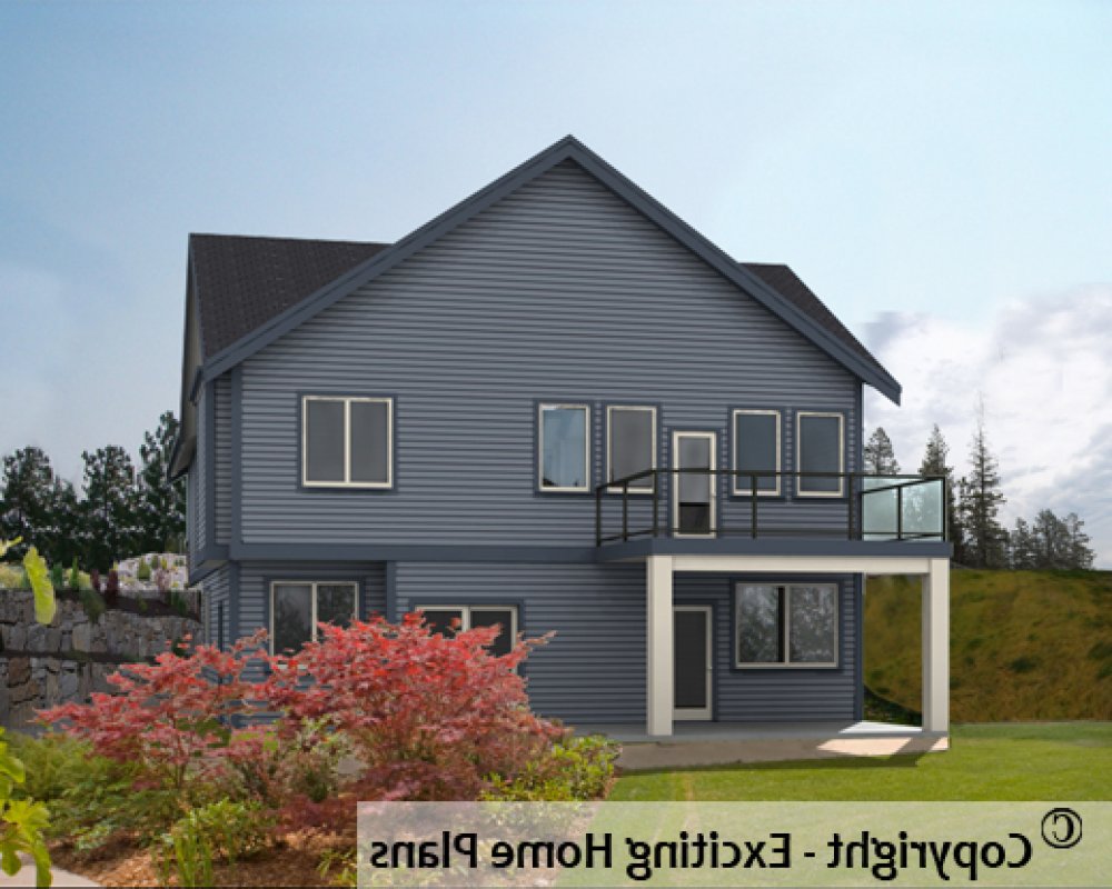 House Plan E1596-10 Rear 3D View REVERSE