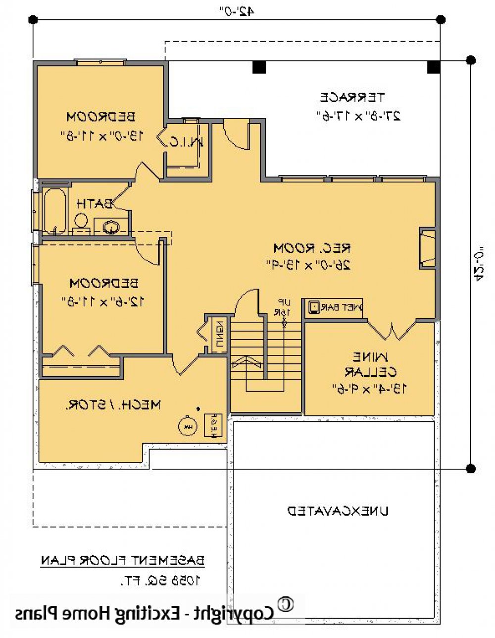 House Plan E1198-10 Lower Floor Plan REVERSE
