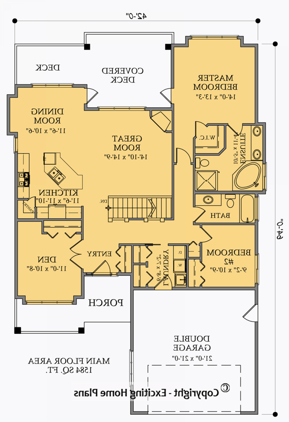 House Plan E1004-10M  Main Floor Plan REVERSE