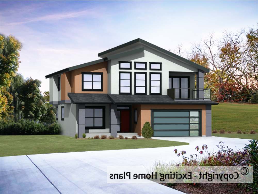 House Plan E1686-12M Front 3D View REVERSE