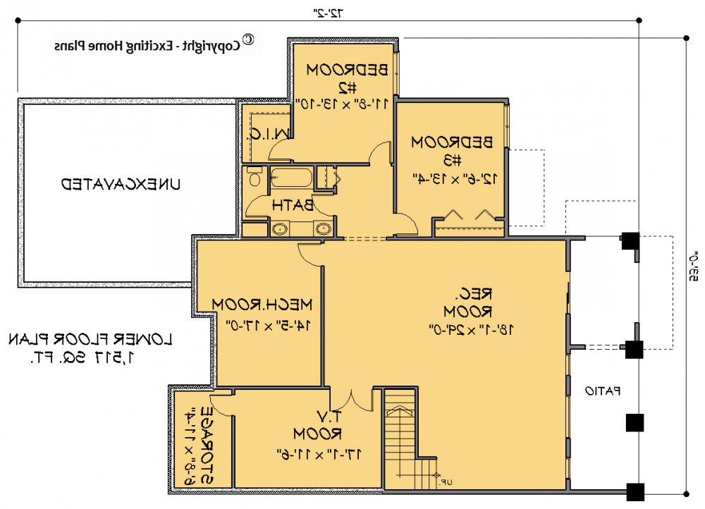 House Plan E1414-10 Lower Floor Plan REVERSE