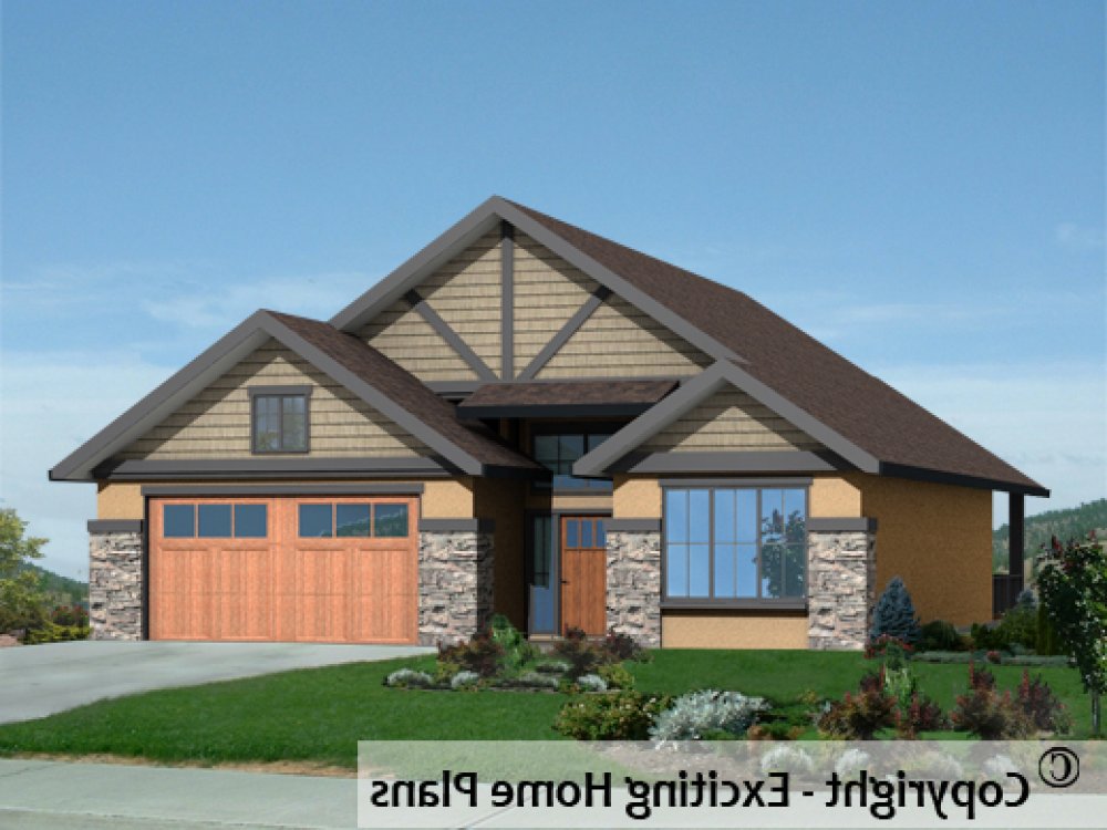House Plan E1581-10 Front 3D View REVERSE