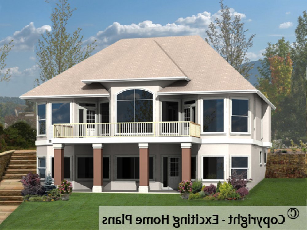 House Plan E1233-10 Rear 3D View REVERSE