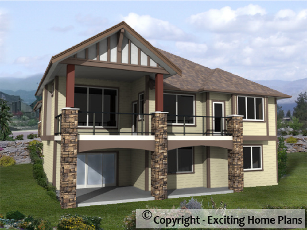 House Plan E1002-10 Rear 3D View