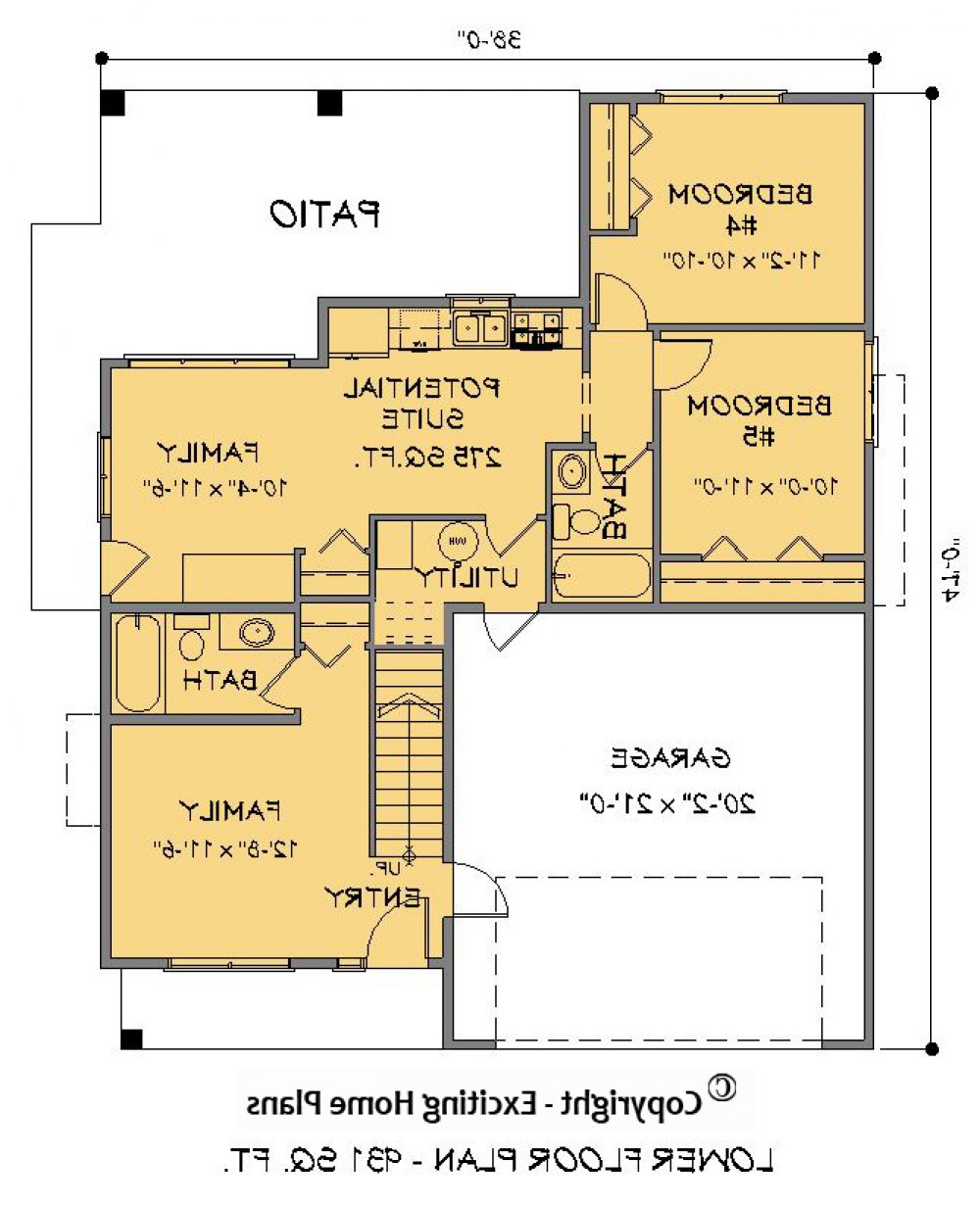 House Plan E1536-10 Lower Floor Plan REVERSE