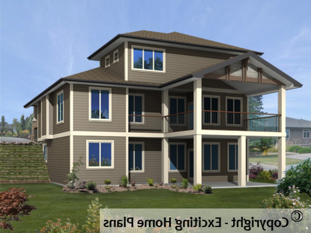 House Plan E1457-10 Rear 3D View REVERSE