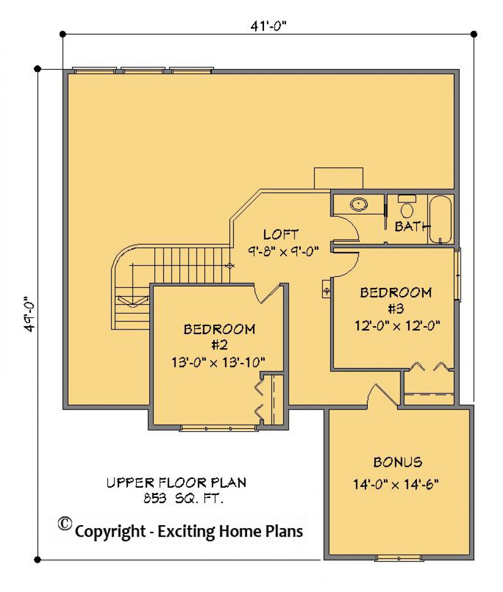 House Plan E1353-10 Upper Floor Plan