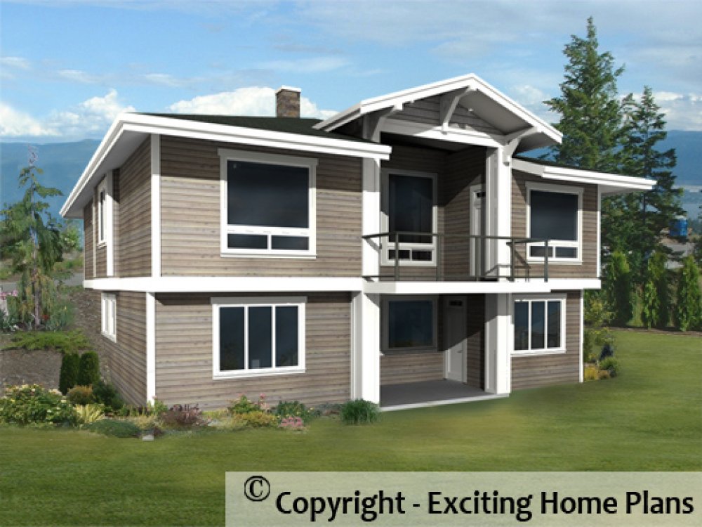 House Plan E1108-10 Rear 3D View