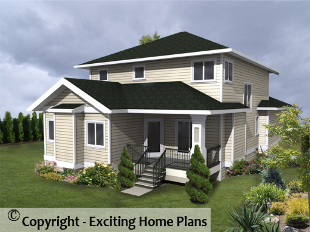 House Plan E1026-10 Rear 3D View