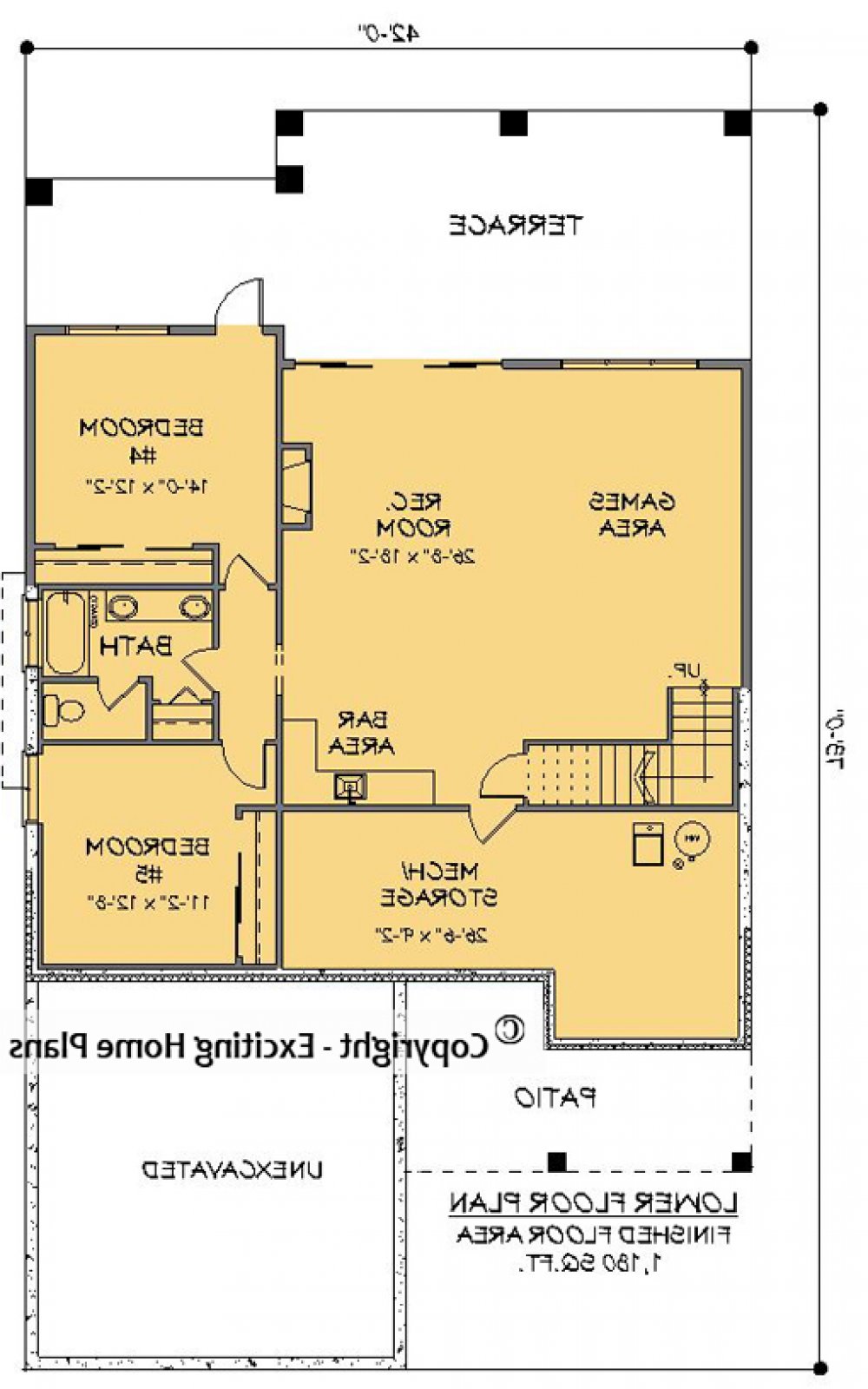 House Plan E1711-10  Lower Floor Plan REVERSE