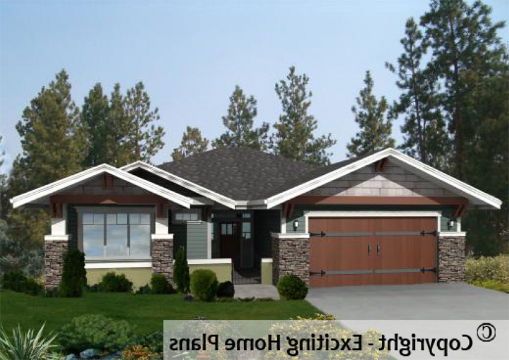 House Plan E1048-10 Exterior 3D View REVERSE