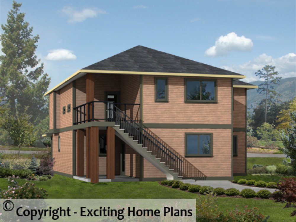 House Plan E1430-10 Rear 3D View