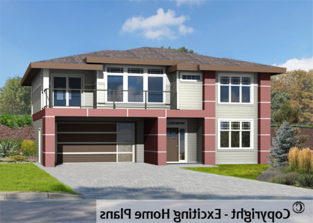 House Plan E1707-10 Front 3D View of House REVERSE