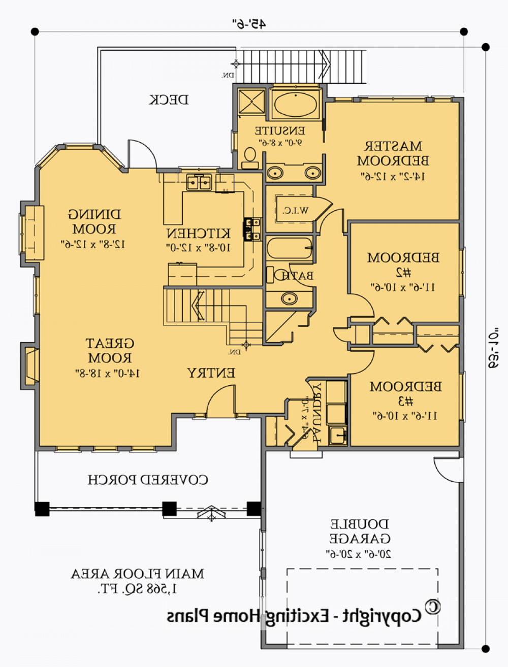 House Plan E1053-10 Main Floor Plan REVERSE