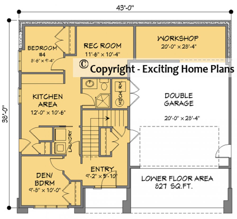 House Plan E1707-10 Lower Floor Plan