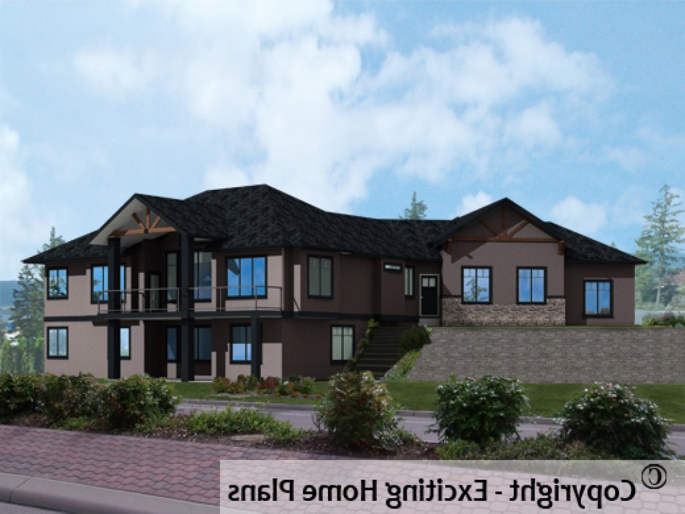 House Plan E1355-10 Rear 3D View REVERSE