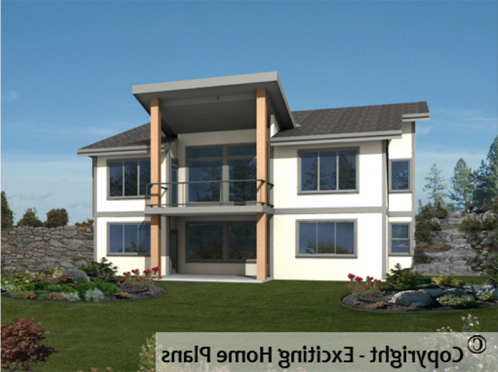 House Plan E1019-10M Rear 3D View REVERSE