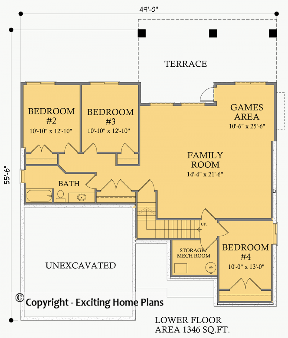 House Plan E1100-10M Lower Floor Plan